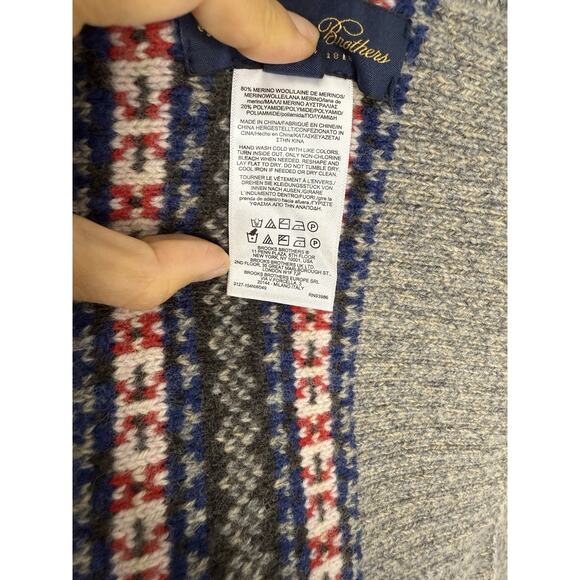 BROOKS BROTHERS Gray FAIR ISLE/NORDIC MERINO WOOL Blend Long Scarf Preppy Winter - Picture 4 of 7